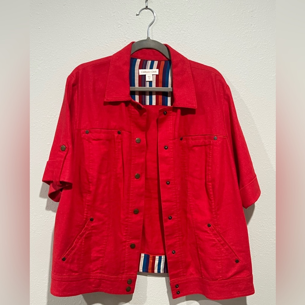 Fiery red short sleeve jacket from Coldwater Creek.